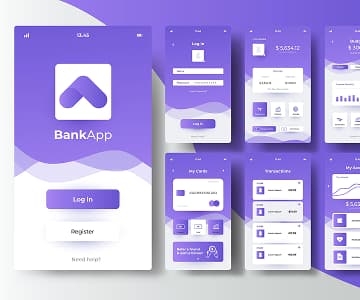 purple design preview of bank app