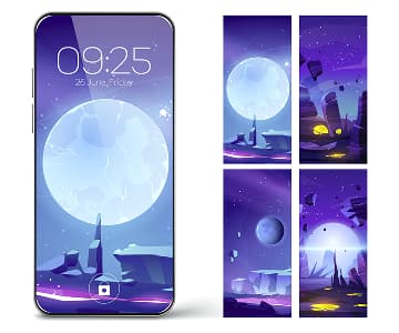 a set of wallpapers with an aspect ratio of 9:16 in which space and the moon are the main design elements